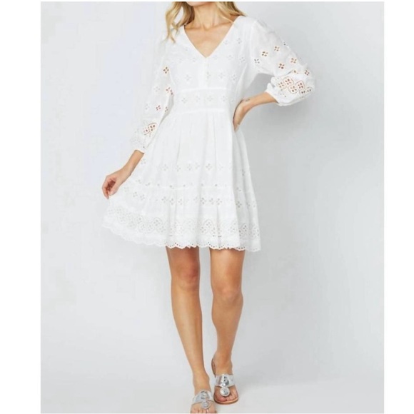Sail to Sable White Eyelet Side Smocked Mini Dress size small reg $268 - Picture 1 of 5